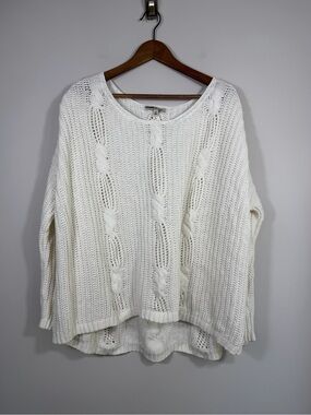 Express One Eleven White Cable Knit Hi-Low Sweater XS/S Oversized